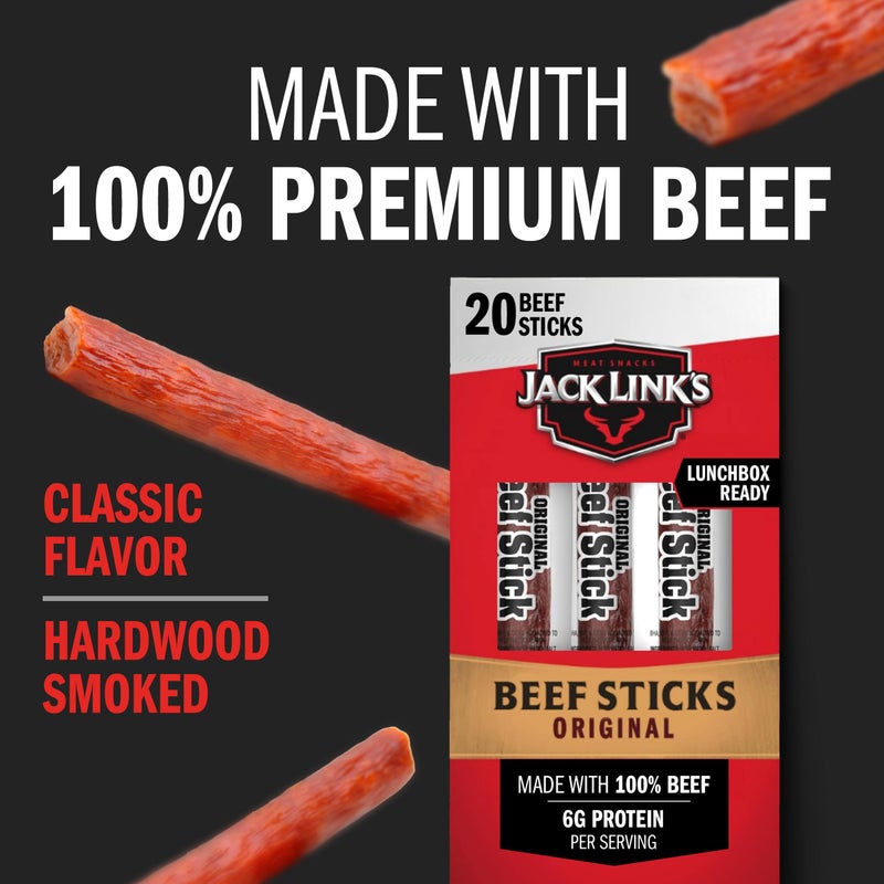 Jack Link's Beef Sticks, Original - Protein Snack, Meat Stick with 6g of Protein, Meat Snack Sticks Made with 100% Beef, Keto Friendly, Individually Wrapped - 0.92 Oz. (20 Count) - Image 3